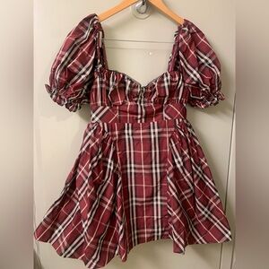 Anthropologie Maeve Holiday Christmas Plaid Puff Sleeve Dress with Pockets